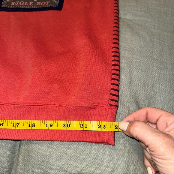 Vintage 80s 90s BUGLE BOY Red Sweater Sweatshirt L Striped Mock Neck *FLAWS - Picture 7 of 11